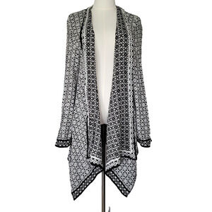 Chicos Cardigan Open Geometric Black White Womens 2 (12/L) Artsy Hippie Office